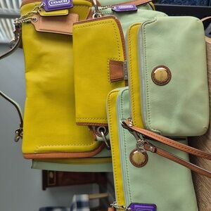 Coach Poppy Collection (4 Pieces) Yellow & Mint Leather Colorblock